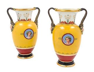 A Pair of Continental Porcelain Vases Height 9 inches.