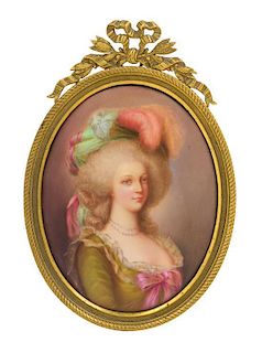 A Continental Painted Porcelain Plaque Height of plaque 5 inches.