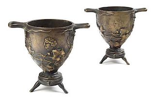 * A Pair of Continental Bronze Footed Cups Height 5 1/4 x width 5 7/8 inches.