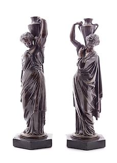 * A Pair of Continental Bronze Figures Height 13 5/8 inches.