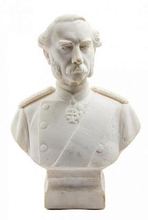 * A Continental Marble Bust of a Military Officer Height 14 3/4 inches.