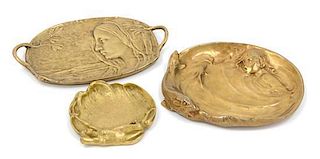 * Three Continental Gilt Bronze Trays Width of widest 9 inches.