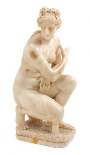 An Italian Alabaster Figure of Venus Height 22 inches.