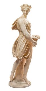 An Italian Marble Figure and Pedestal Height of figure 31 3/4 inches.