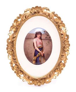 A Continental Painted Porcelain Plaque Height of plaque 7 inches.