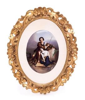 A Continental Painted Porcelain Plaque Height of plaque 7 5/8 inches.