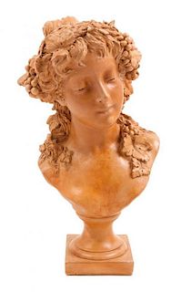 * A Continental Terra Cotta Bust of a Bacchante Height 21 inches.