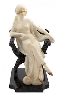 A Continental Alabaster Figure Height overall 16 3/4 inches.