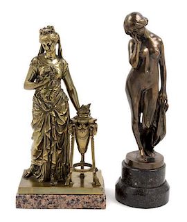 * Two Continental Bronze Figures Height of taller example 16 3/4 inches.