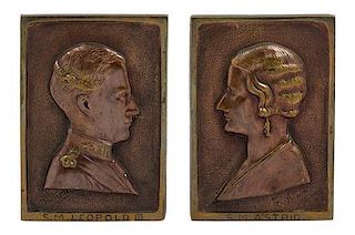 * A Pair of Belgian Bronze Plaques 6 1/2 x 4 3/4 inches.