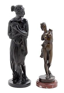 Two Grand Tour Patinated Metal Figures Height of taller 14 3/8 inches.