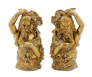 * A Pair of Gilt Bronze Figural Finials Height 7 3/4 inches.