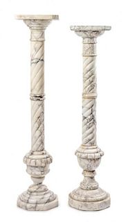 Two Continental Marble Pedestals Height of taller 37 1/2; height of shorter 35 1/2 inches.