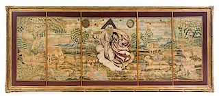An English Needlework Tapestry Height 34 x width 100 inches.