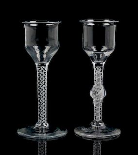 * Two Georgian Opaque Twist Wine Stems Height 6 inches.