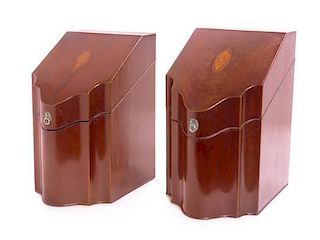 * A Pair of Georgian Style Mahogany Knife Boxes Height 14 1/2 inches.
