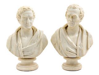 * A Pair of English Marble Busts Height of taller 14 3/4 inches.