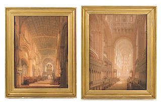 Frederick Mackenzie, (British, 1787-1854), The Nave of Christ Church Cathedral, Oxford and Choir of Norwich Cathedral (two wo