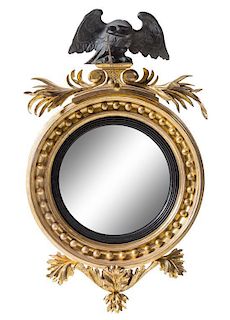 A Regency Giltwood Convex Mirror Height 31 1/4 x width 19 inches.