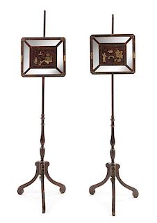 A Pair of Regency Style Painted Pole Screens Height 57 1/2 inches.