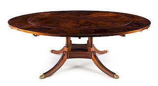 A Regency Style Mahogany Dining Table Height 29 x width 62 inches (closed).
