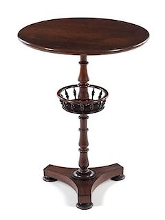 A Regency Mahogany Side Table Height 27 1/2 x diameter of top 21 1/8 inches.