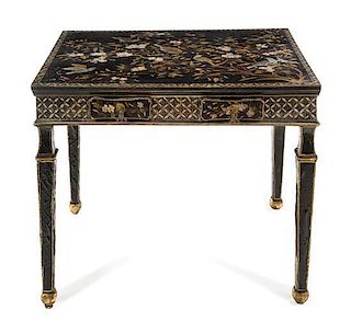 A Chinoiserie Decorated Side Table Height 30 x width 35 x depth 25 inches.