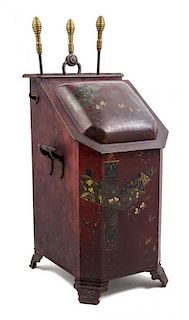 A Victorian Painted Tole Coal Scuttle Height 24 inches.