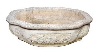 * A Chinese White Marble Jardiniere Height 8 1/2 x length 30 1/2 x width 23 1/2 inches.