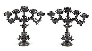 * A Pair of Japanese Bronze Five-Light Candelabra Height 11 5/8 inches.