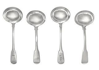 Two Pairs of George III Silver Sauce Ladles, Sarah & John William Blake, London, 1820 and Maker's Mark H.S. London, 1817, eac