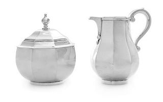 An English Silver Creamer and Sugar, Likely Joseph Rodgers & Sons, London, 1978, in the Georgian taste, each of paneled form.