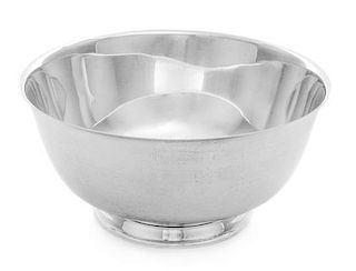An American Silver Center Bowl, Tiffany & Co., New York, NY, having a flared rim and a circular foot.