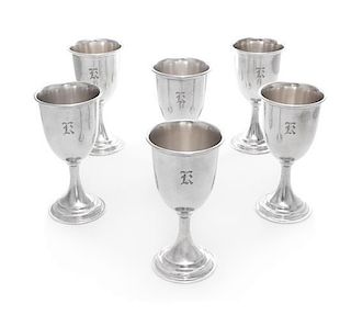 A Set of Twelve American Silver Water Goblets, Gorham Mfg. Co., Providence, RI, each body engraved with a K monogram, raised 