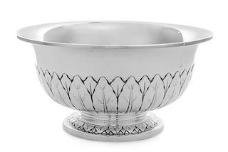 An American Silver Center Bowl, Tuttle Silversmiths, Boston, MA, 1937, of circular form, the body having a continuous foliate