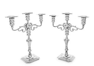 * A Pair of American Silver Three-Light Candelabra, Hamilton Sterling Co., New York, NY, Late 19th/Early 20th Century, having