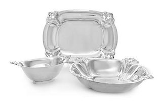 Three American Silver Serving Dishes, International Silver Co., Meriden, CT, Royal Danish pattern, of various sizes.