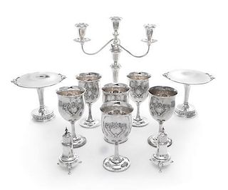 A Group of American Silver Articles, Various Makers, comprising a set of six goblets, Reed & Barton, Taunton, MA; a pair of c