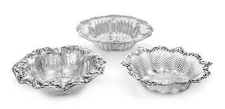 A Group of Three American Silver Bowls, Various Makers, each having a lobed body with openwork decoration.
