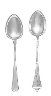 Two Danish Silver Basting Spoons, Assay of Peter R. Hinnerup, Copenhagen, 1849 and Other, the Hinnerup example having a reede