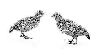 A Pair of German Silver Figures, Johann S. Kurz & Co., Hanau, Late 19th/Early 20th Century, each in the form of a quail.