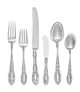 An American Silver Flatware Service, Towle Silversmiths, Newburyport, MA, King Richard pattern, comprising: 14 dinner knives 