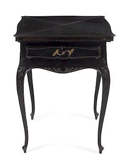 A Victorian Ebonized Handkerchief Table Height 30 x width 22 3/4 x depth 22 3/4 inches.
