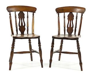 A Pair of Oak Side Chairs Height 33 1/4 inches.