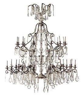 A Large Cast Metal Thirty-Light Chandelier Height 63 x diameter 50 inches.