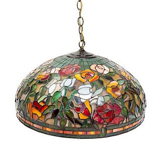 An American Leaded Glass Hanging Shade Diameter 21 1/2 inches.