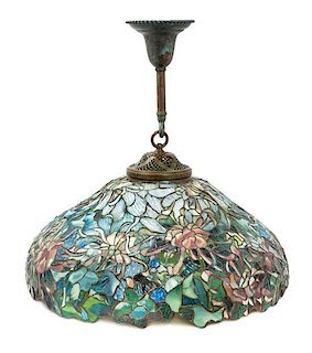 An American Leaded Glass Hanging Shade Diameter 22 1/2 inches.