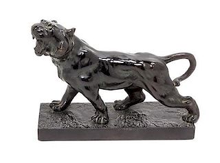 * An American Bronze Model of a Tiger Width 9 inches.