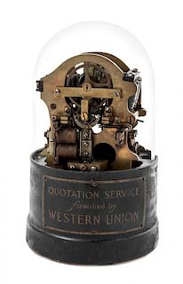 An American Western Union Self-Winding Stock Ticker Height with glass dome 13 1/4 inches.