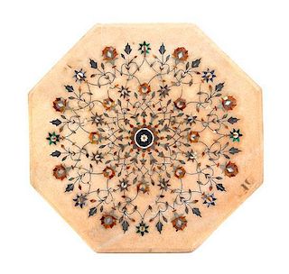 An Indian Marble Mosaic Table Top Width 18 inches.